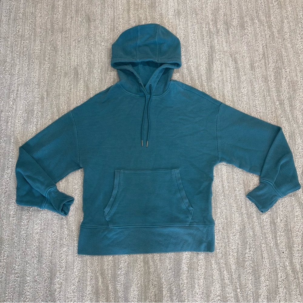 Athleta Balance Waffle Knit Hoodie Blue/Teal Women’s Size S